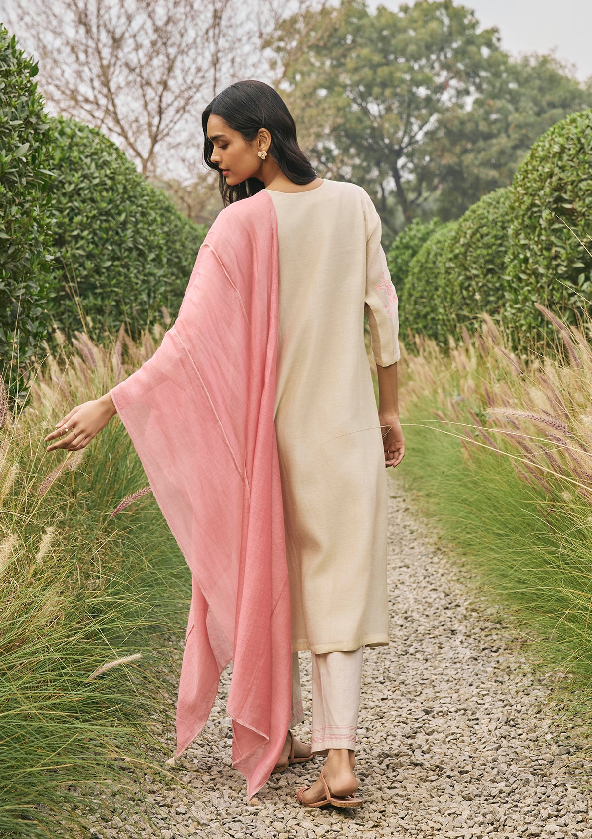 Ecru  Floral Applique Kurta Set