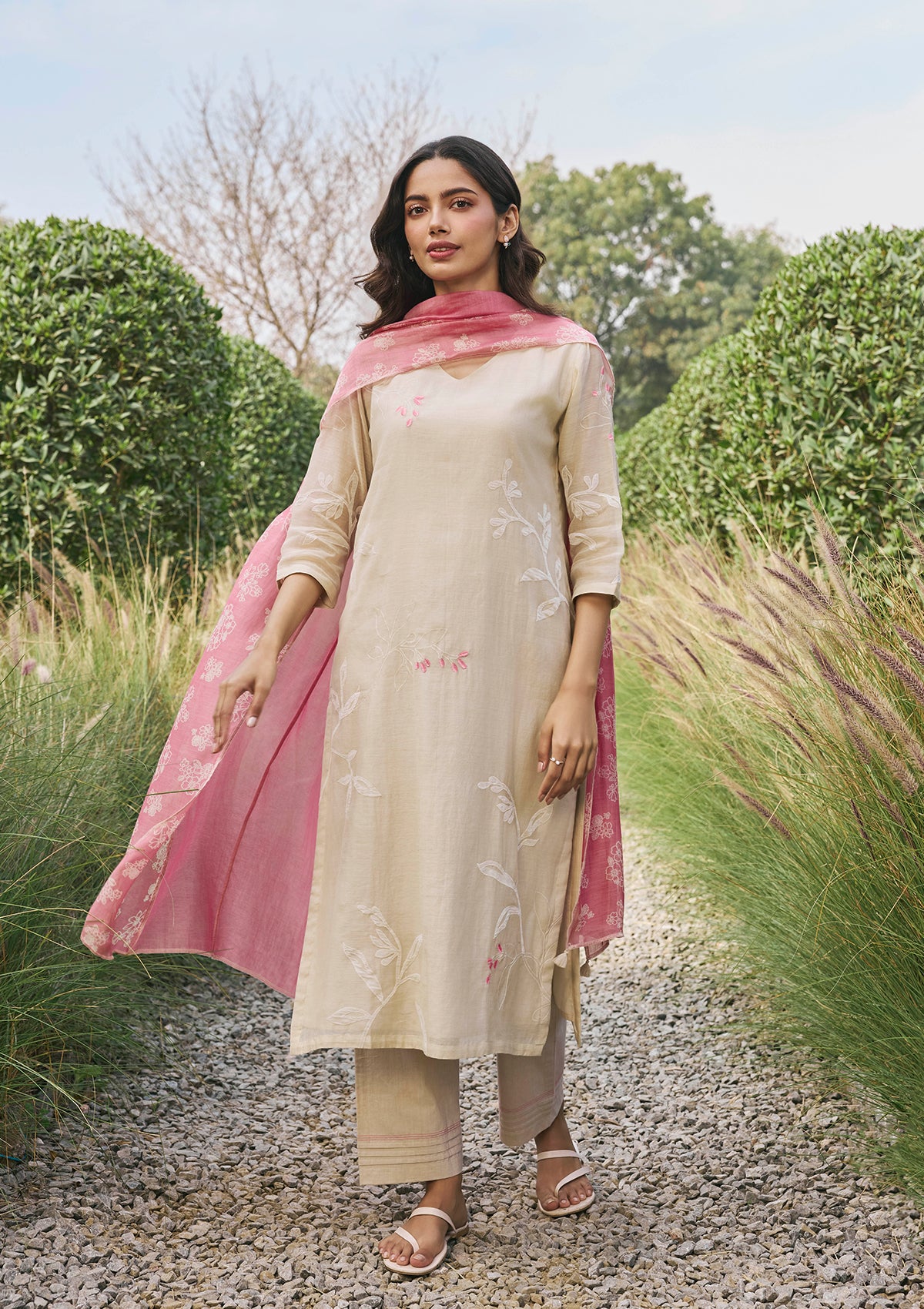 Ecru Applique Kurta Set