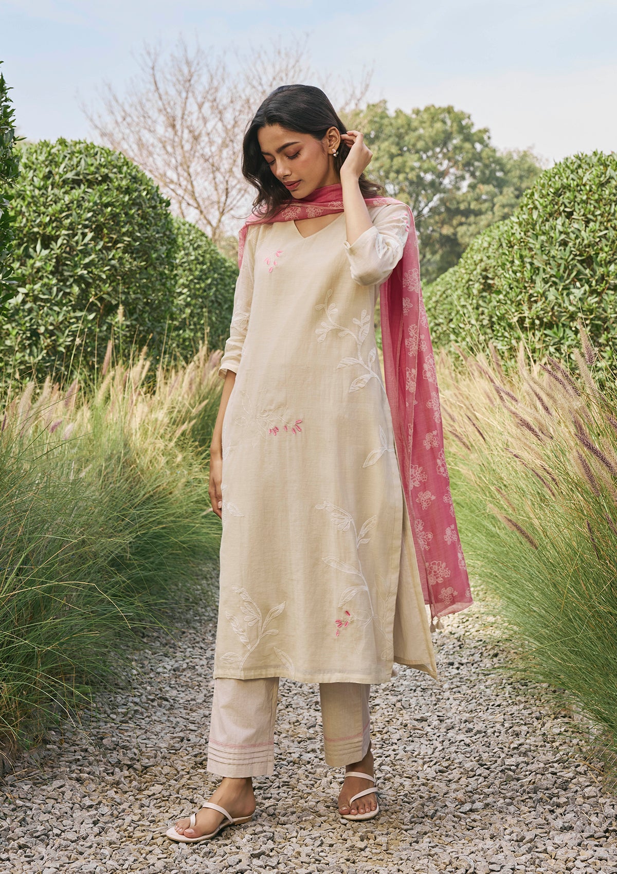 Ecru Applique Kurta Set