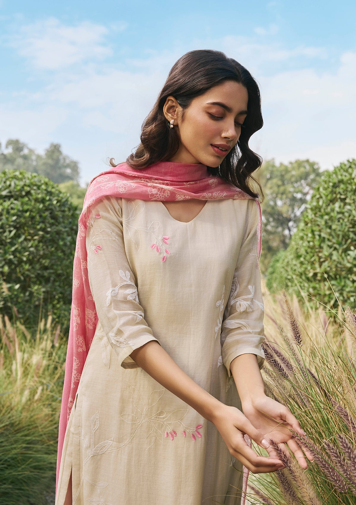 Ecru Applique Kurta Set