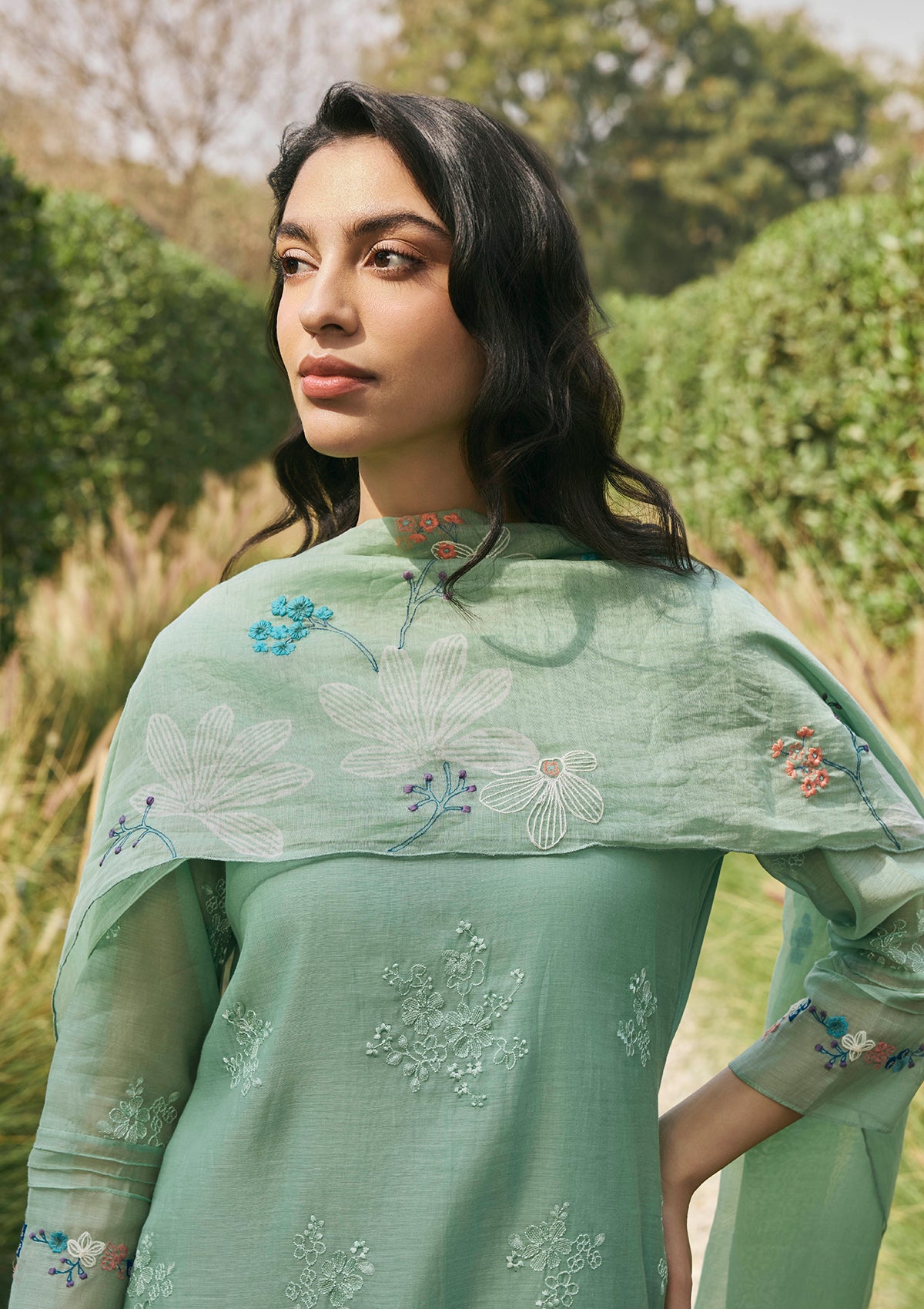 Sage Mint Floral Embroidered Kurta Set