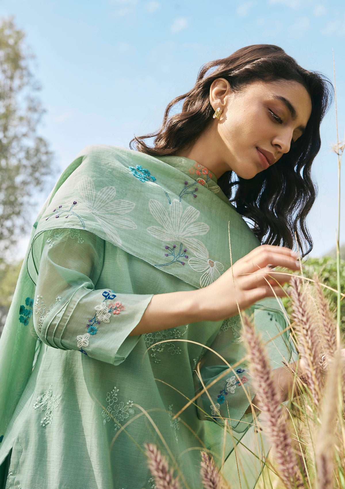 Sage Mint Floral Embroidered Kurta Set