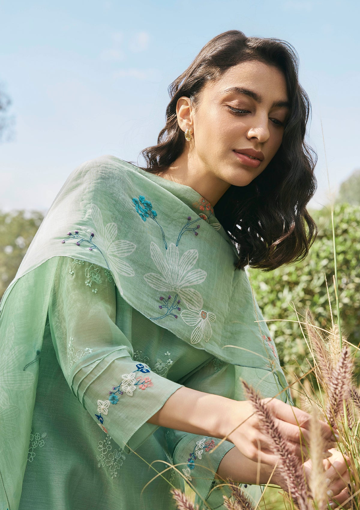 Sage Mint Floral Embroidered Kurta Set