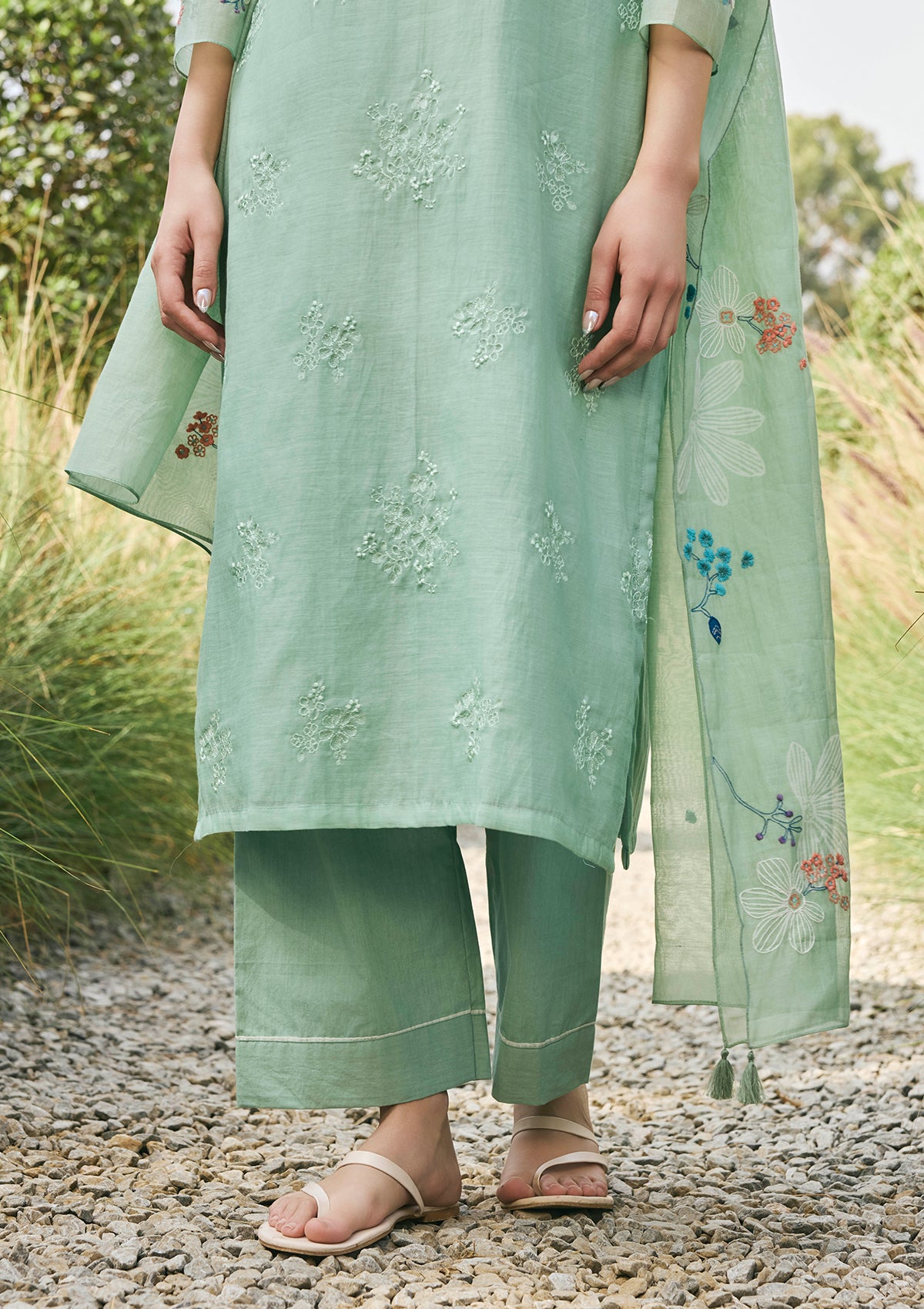 Sage Mint Floral Embroidered Kurta Set