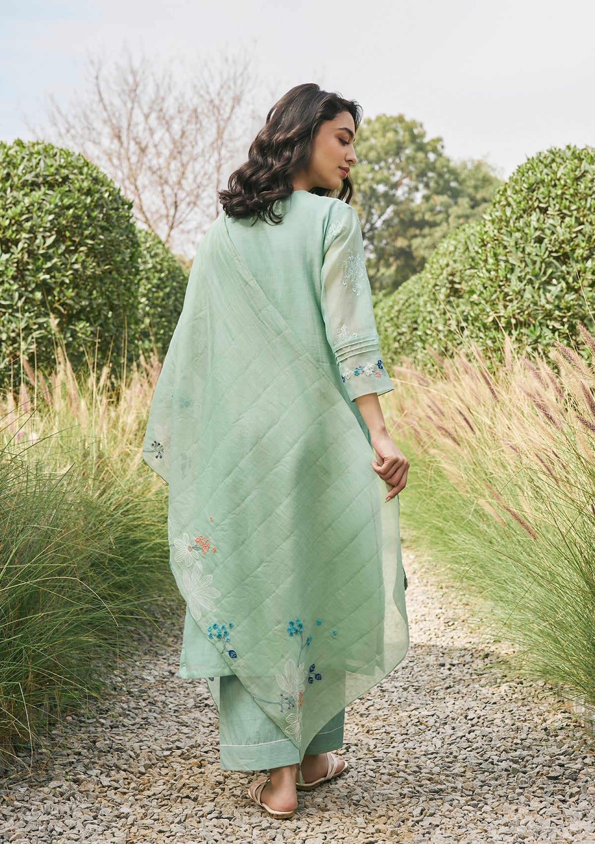 Sage Mint Floral Embroidered Kurta Set
