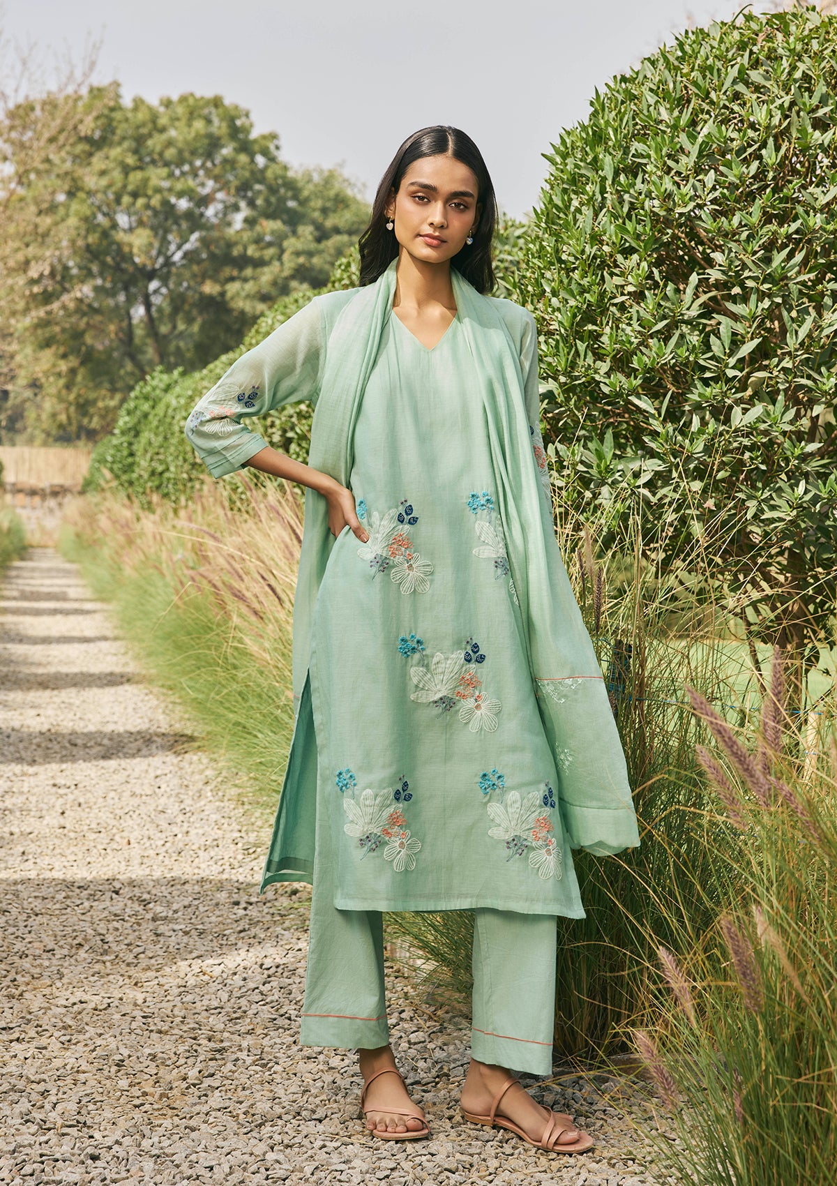 Sage Mint Floral Kurta Set