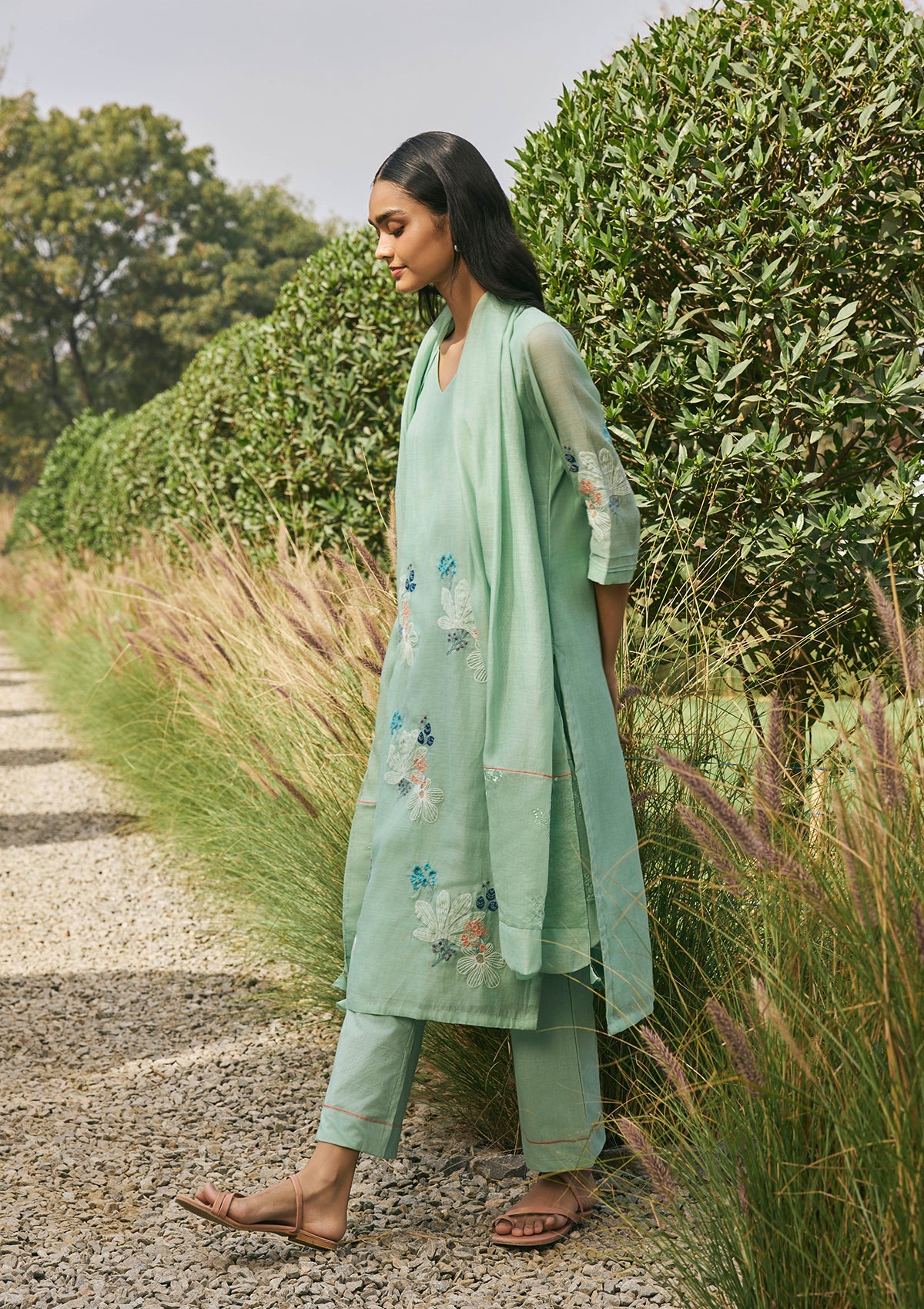Sage Mint Floral Kurta Set