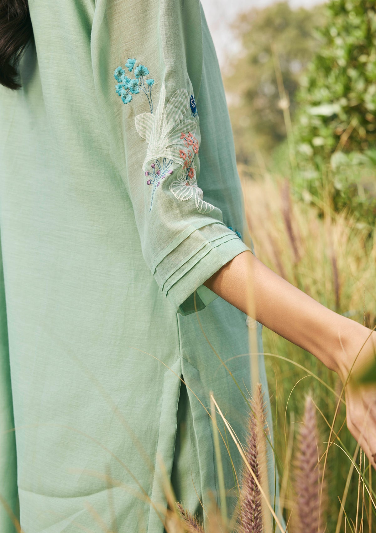 Sage Mint Floral Kurta Set