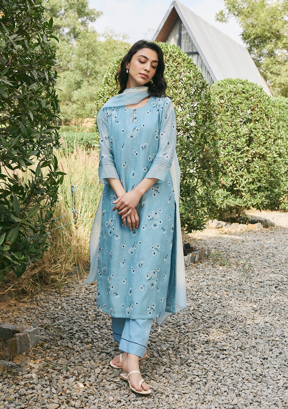 Sky Embroidered Kurta Set