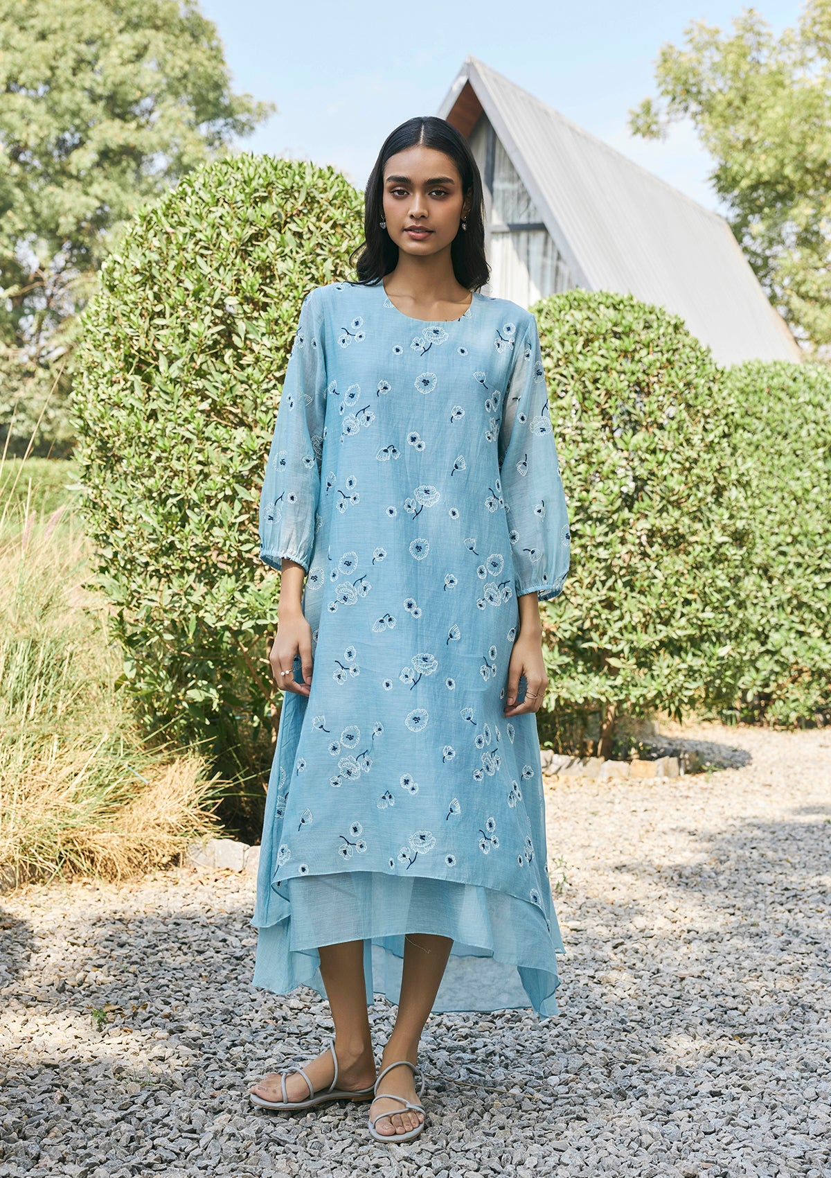 Sky Floral Embroidered Dress