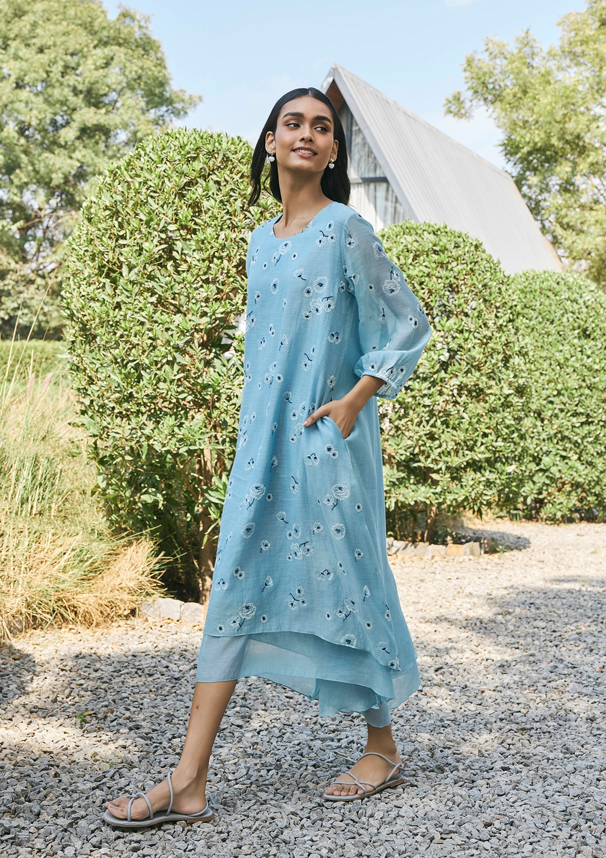 Sky Floral Embroidered Dress