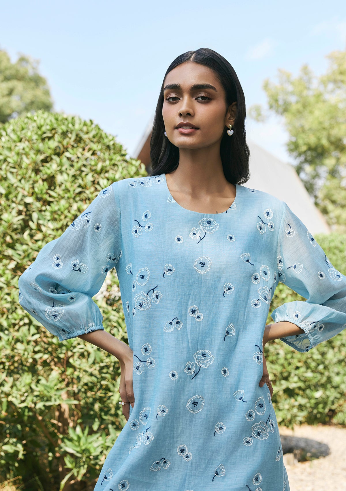 Sky Floral Embroidered Dress