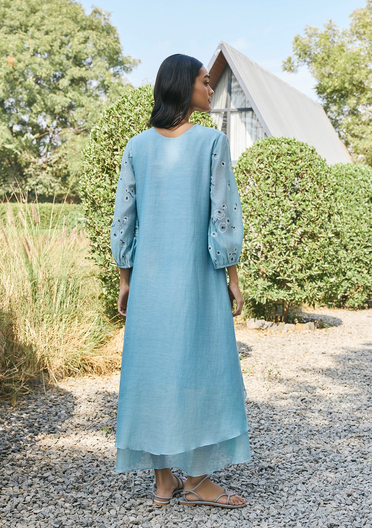 Sky Floral Embroidered Dress