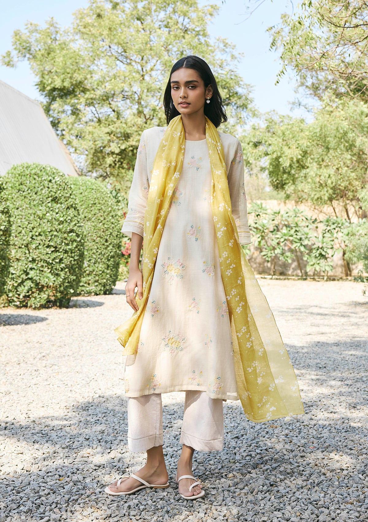 Ecru Embroidered Kurta Set