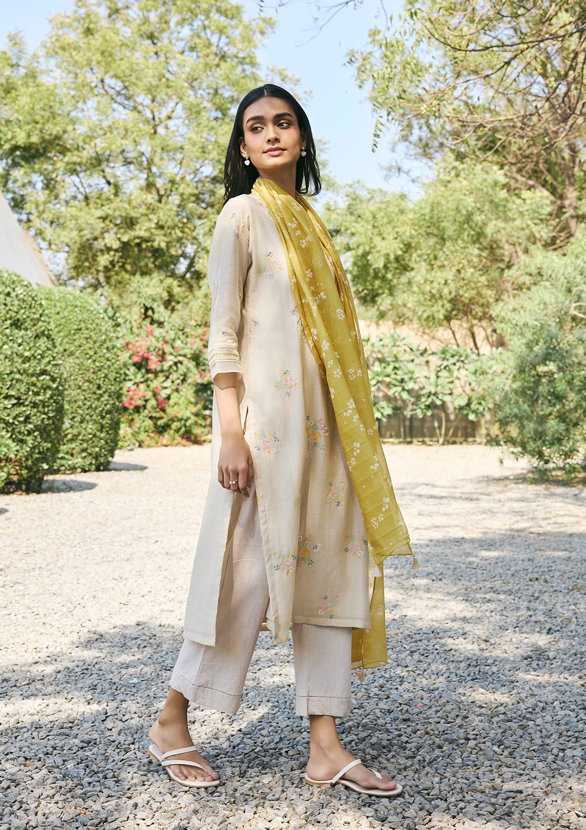 Ecru Embroidered Kurta Set