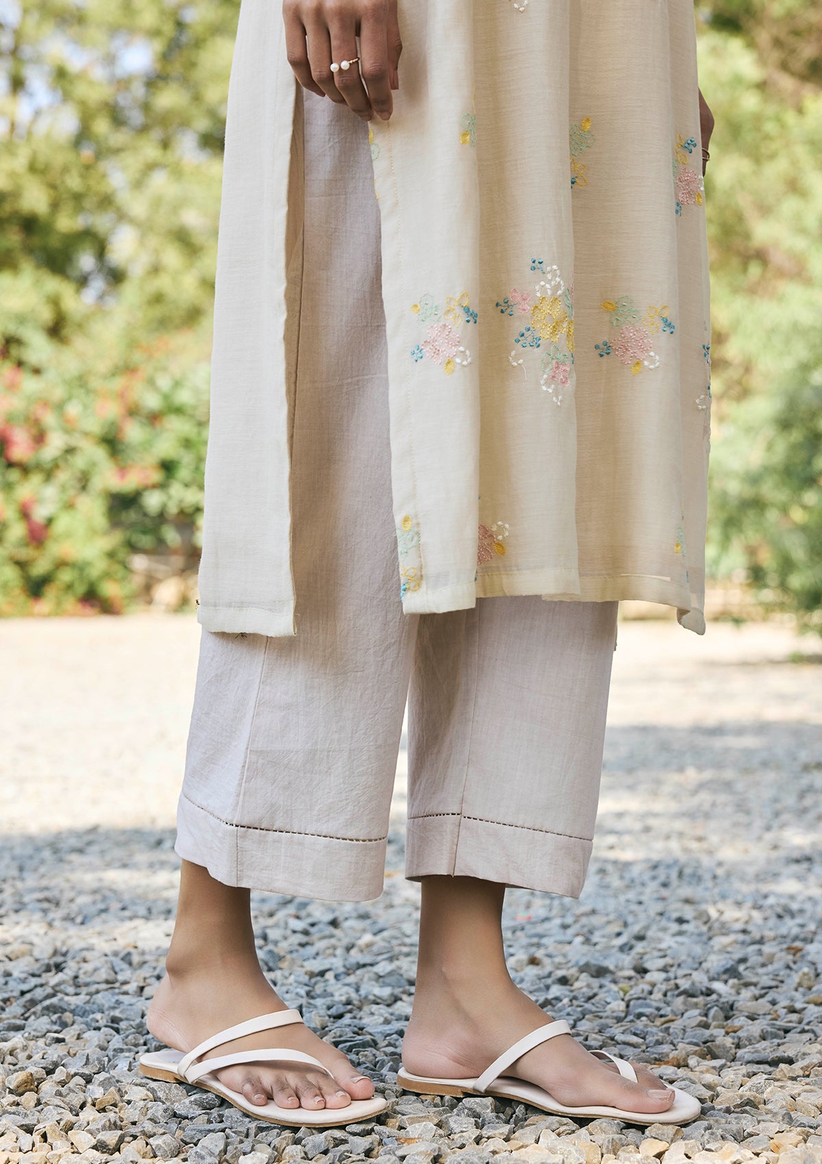 Ecru Embroidered Kurta Set