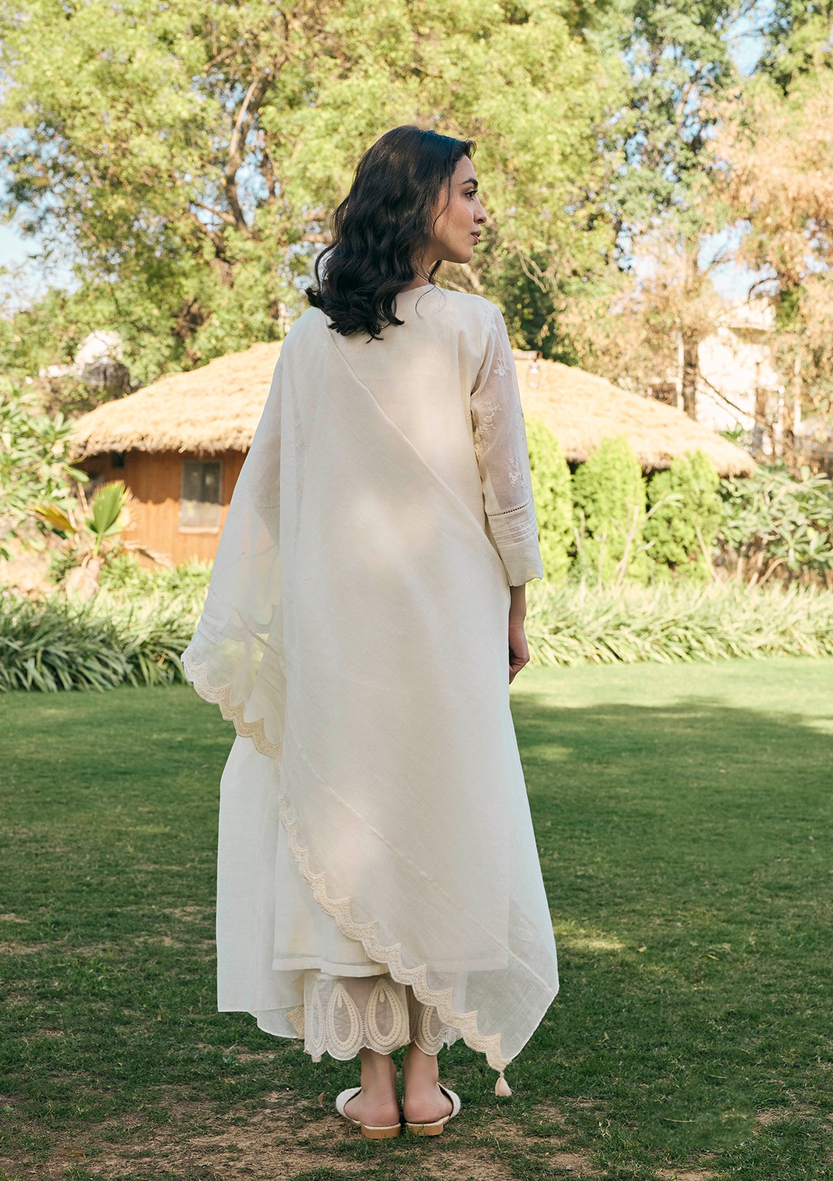 Ecru Thread Embroidered Kurta Set