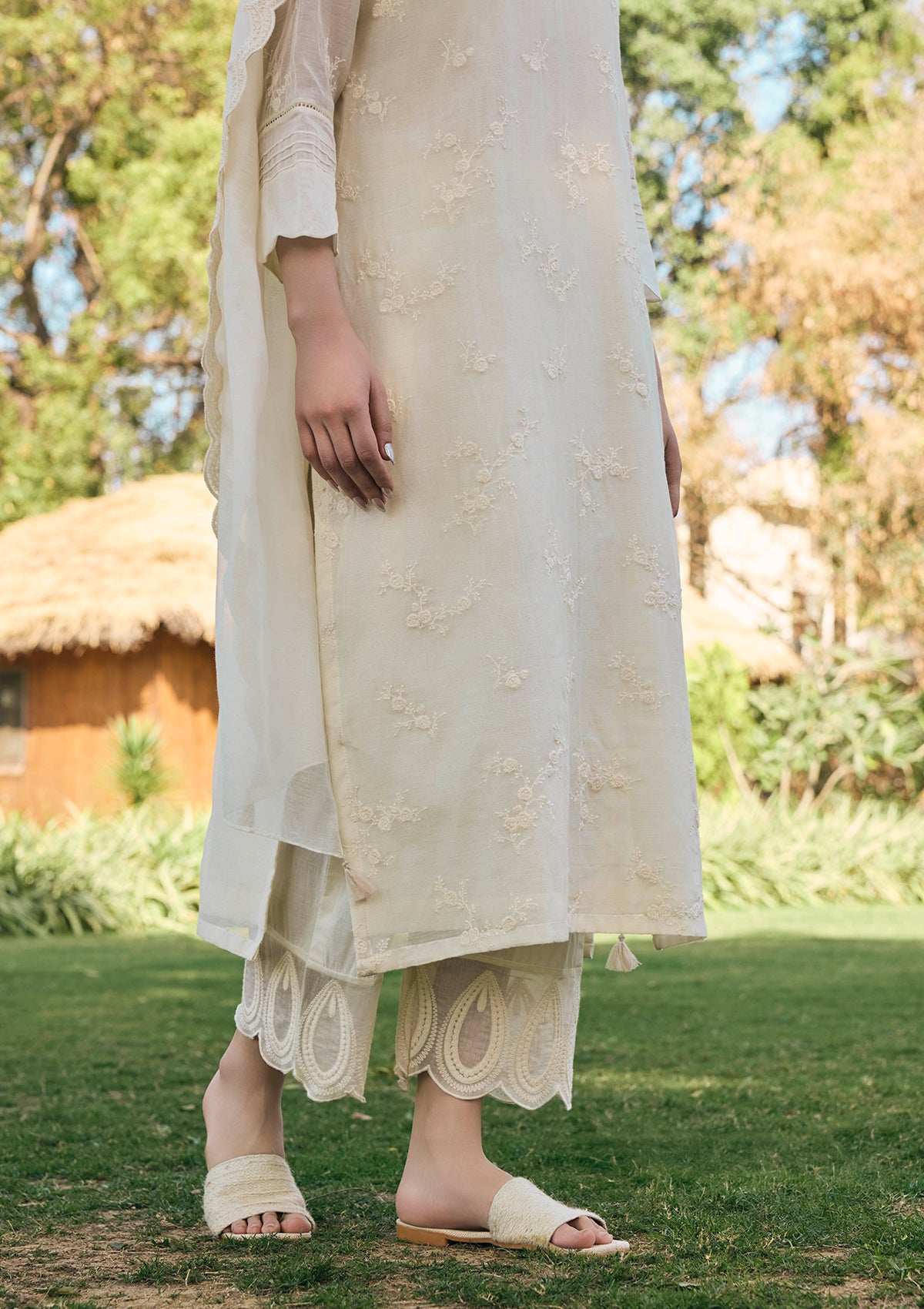 Ecru Thread Embroidered Kurta Set