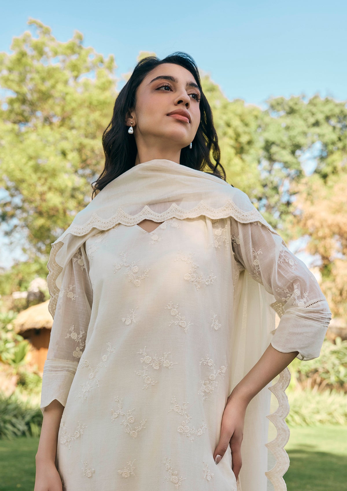 Ecru Thread Embroidered Kurta Set