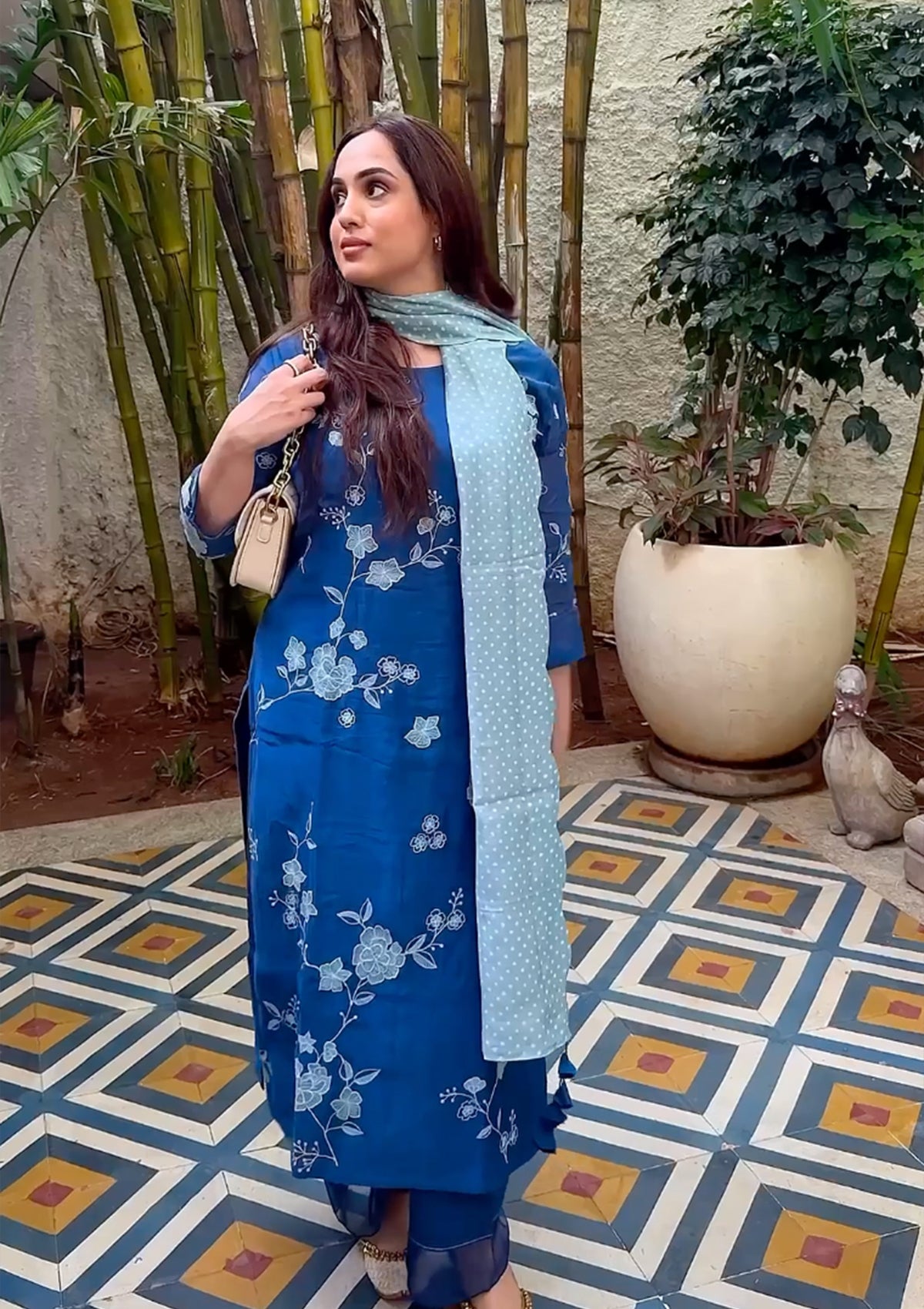 Ocean Blue Applique Kurta Set