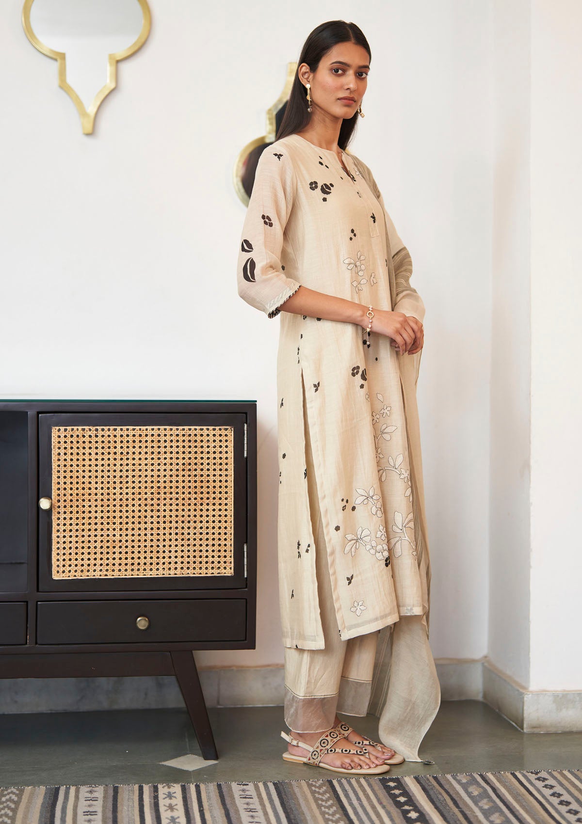 Ecru Applique Kurta Set