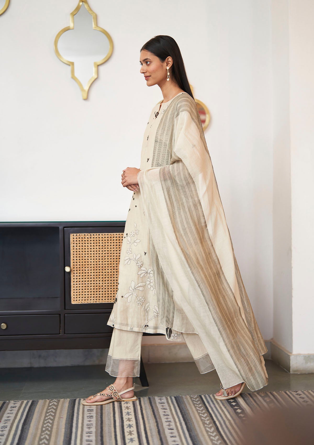 Ecru Applique Kurta Set