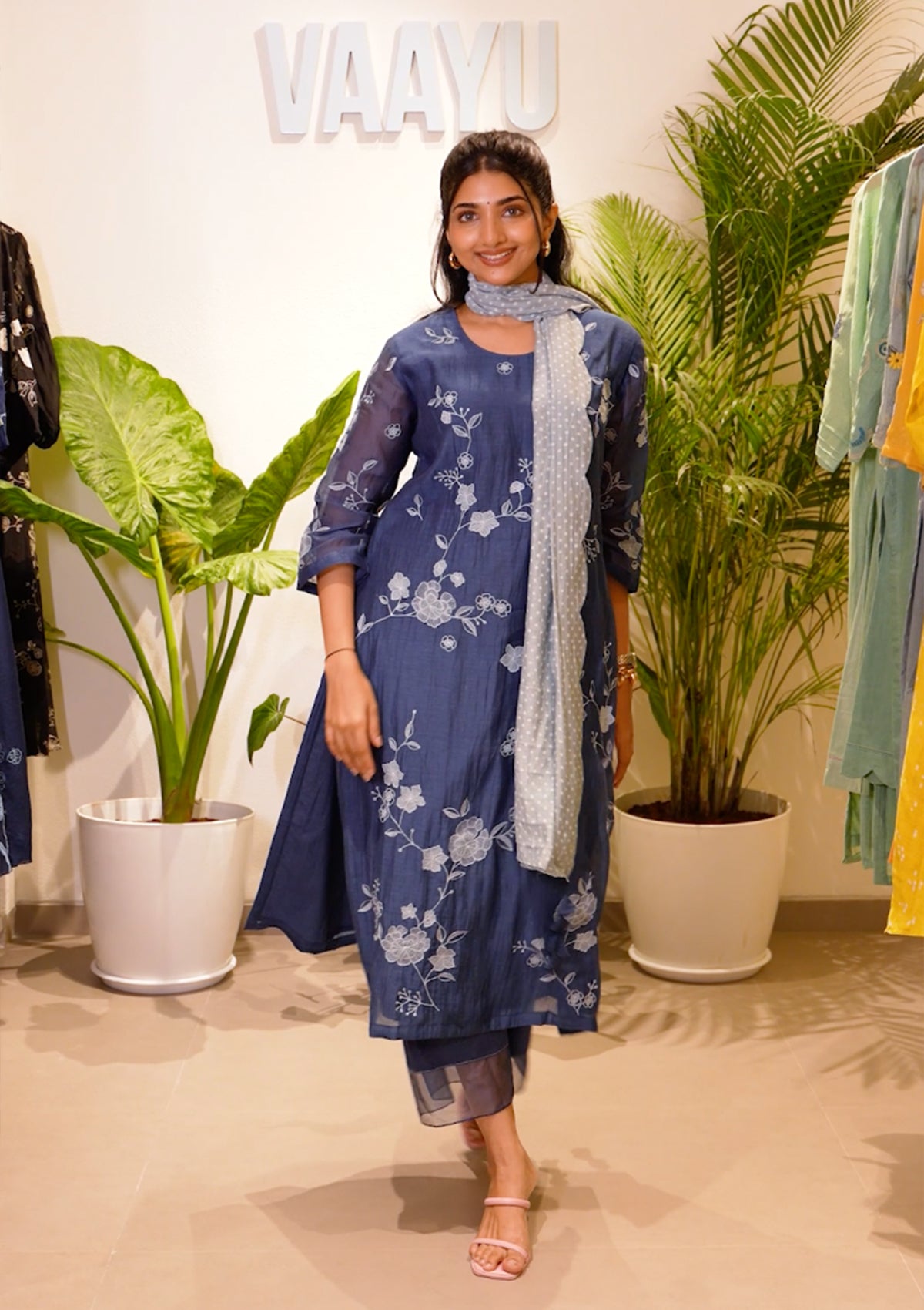 Ocean Blue Applique Kurta Set