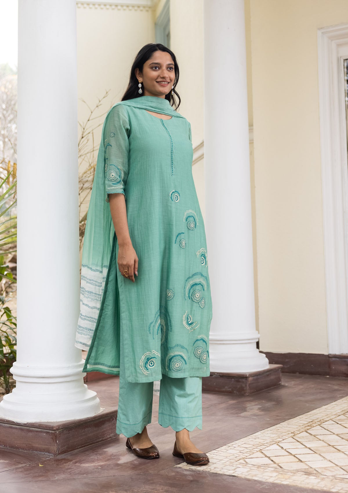 Mint Embroidered Kurta Set