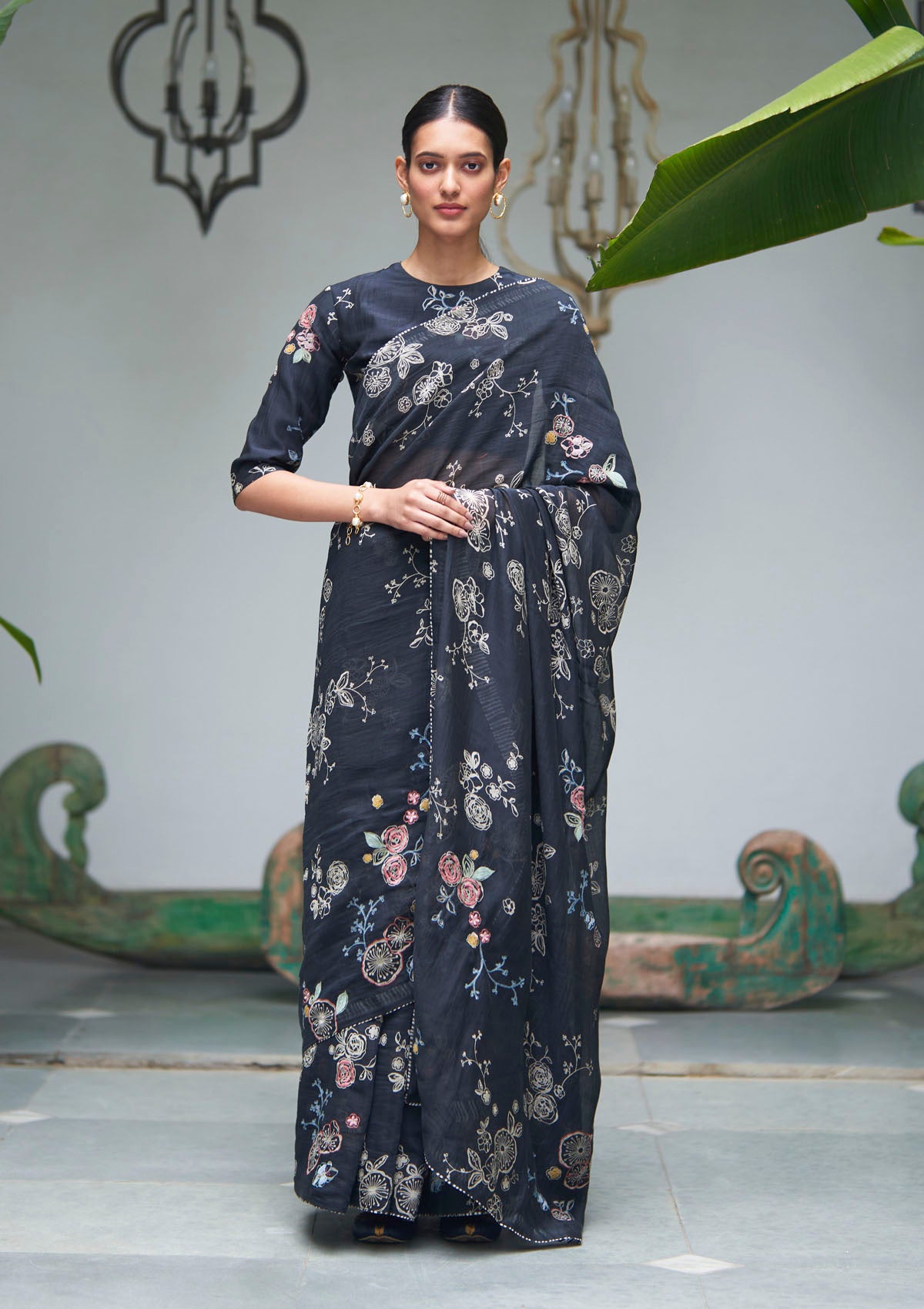 Onyx Applique Saree