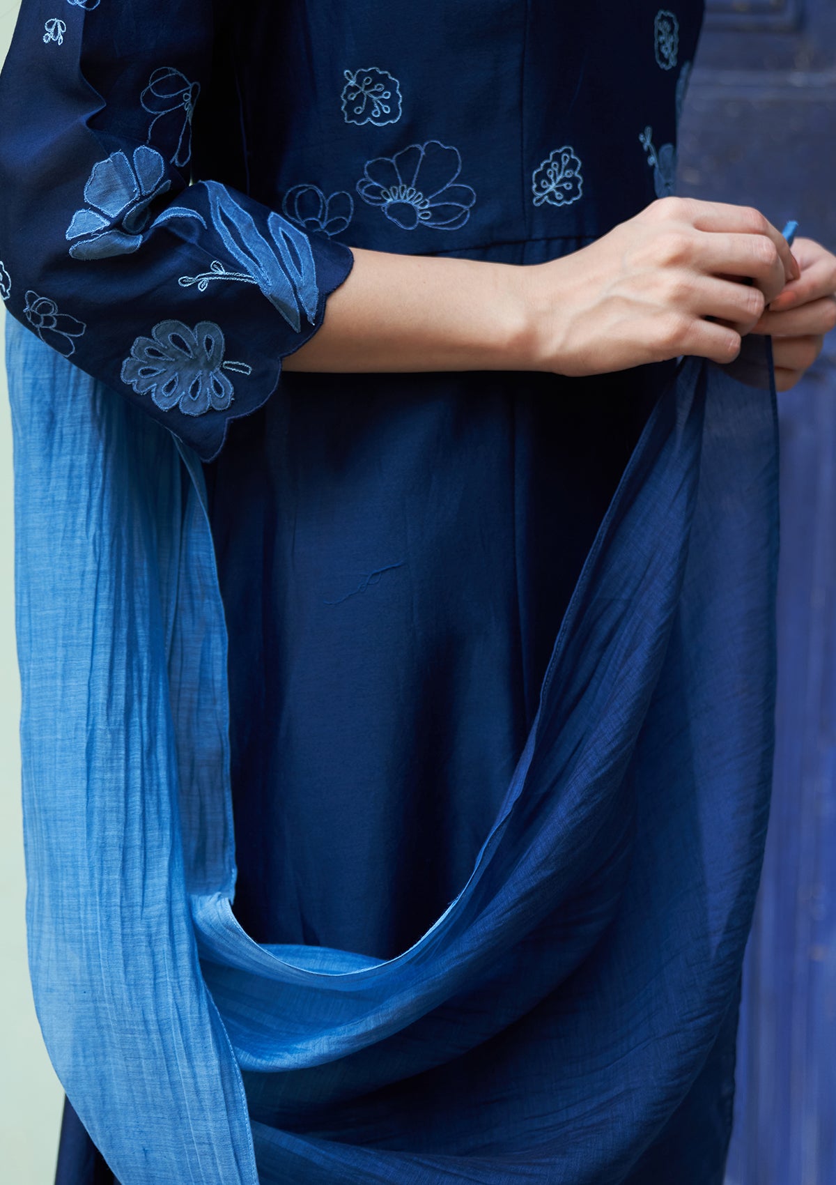 Indigo Floral Anarkali Set