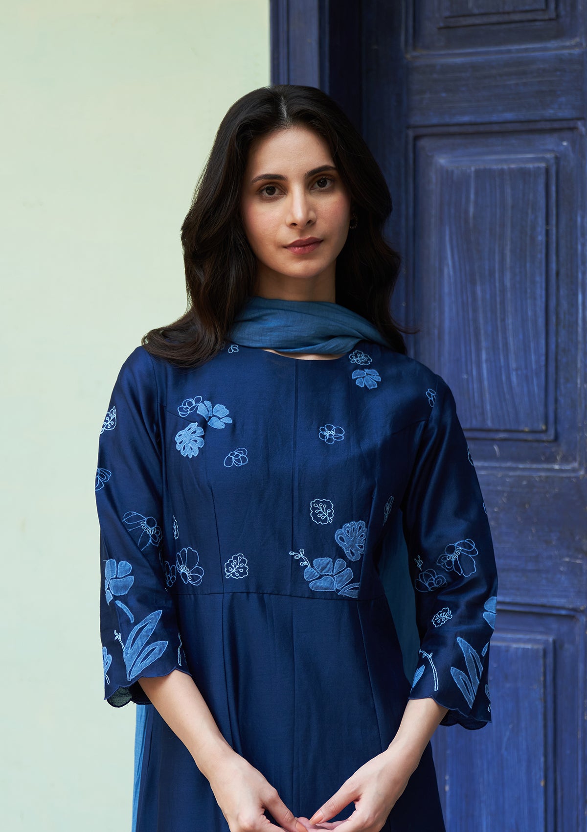 Indigo Floral Anarkali Set