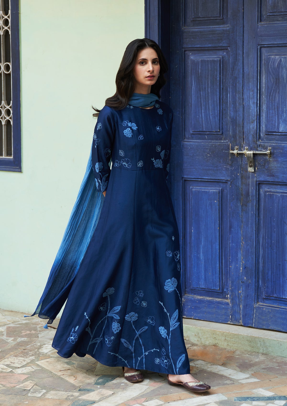 Indigo Floral Anarkali Set