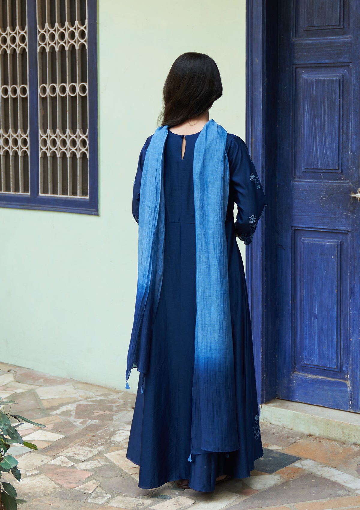 Indigo Floral Anarkali Set
