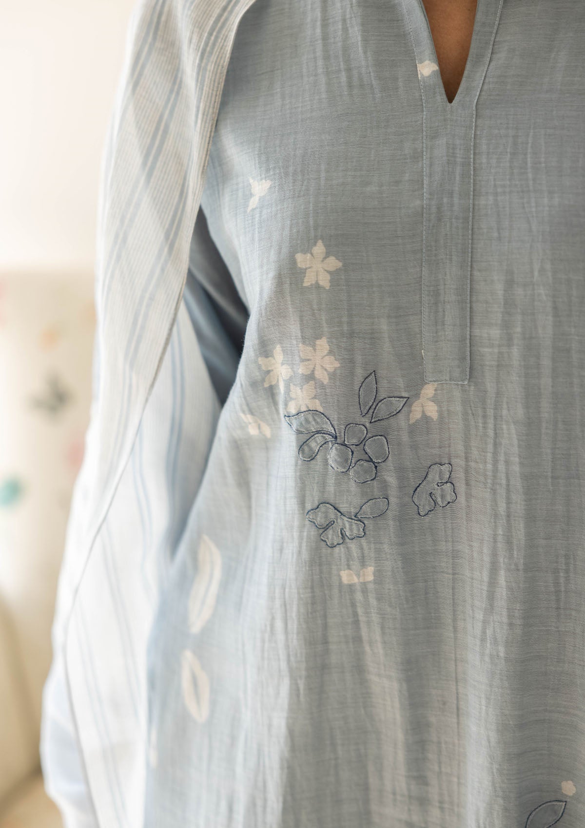 Powder Blue Floral Kurta Set