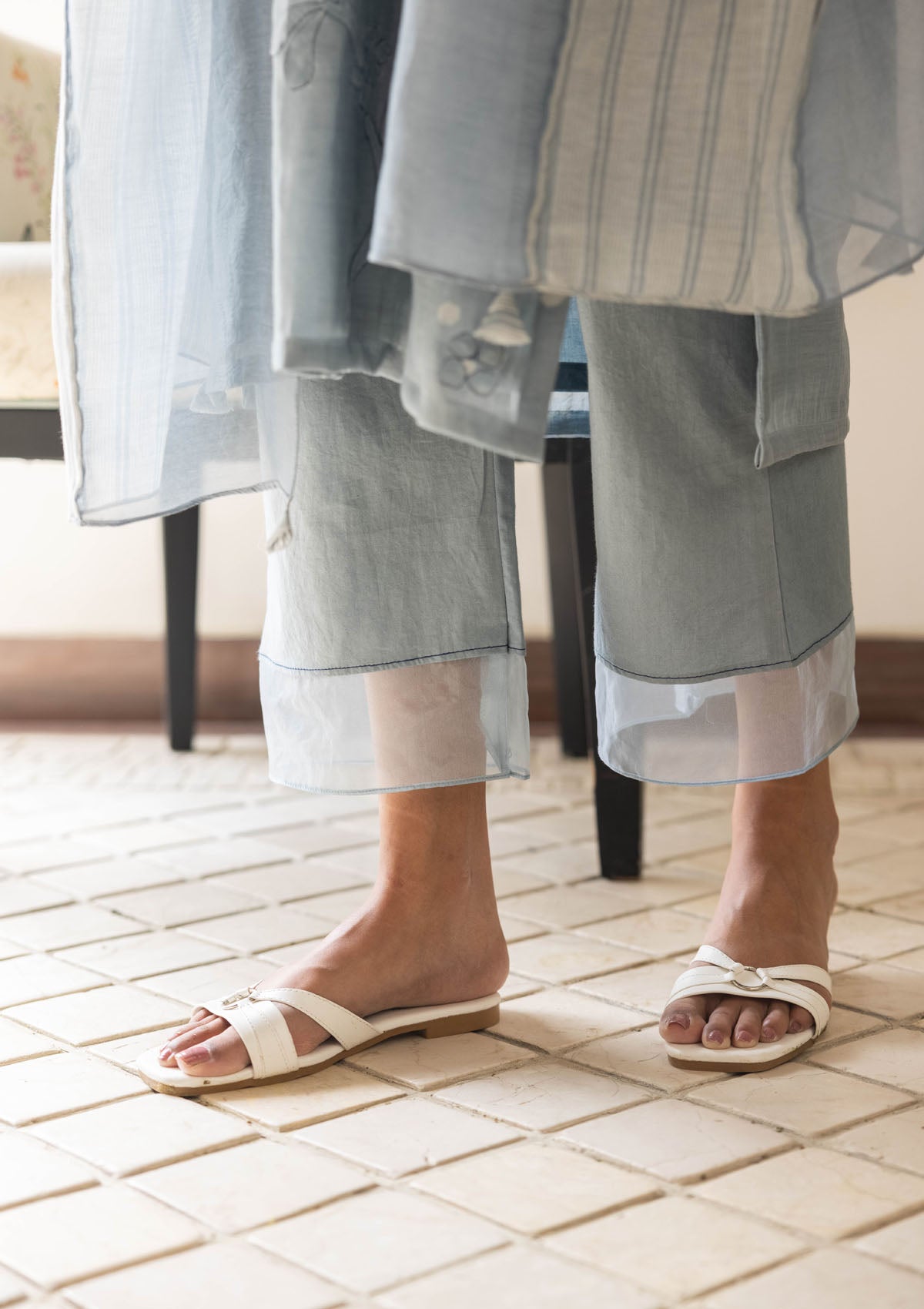 Powder Blue Floral Kurta Set