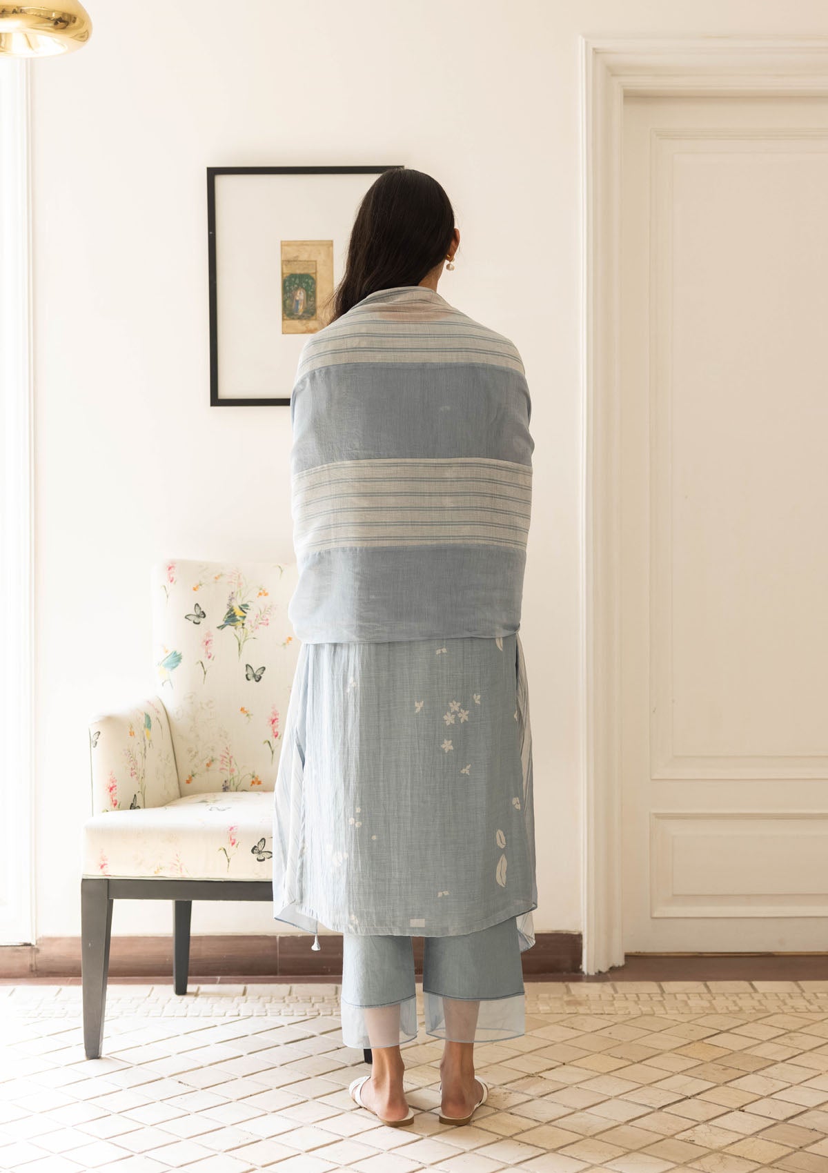 Powder Blue Floral Kurta Set