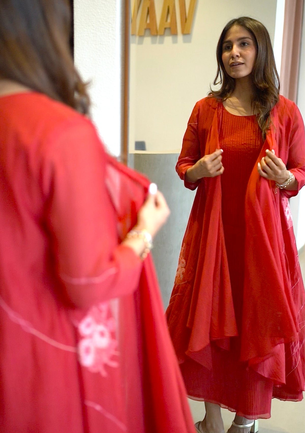Crimson Embroidered Jacket Dress