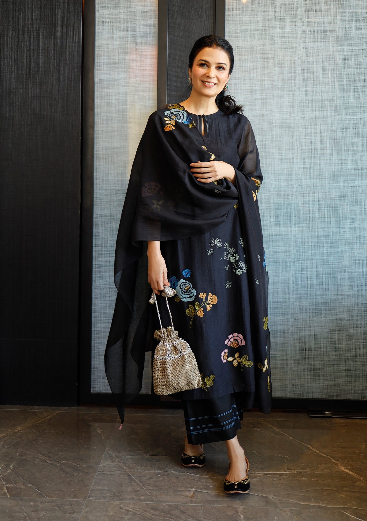 Coal Floral Embroidered Kurta Set