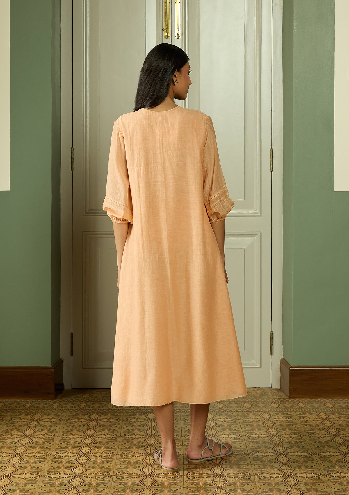 Peach Pintuck Applique Dress