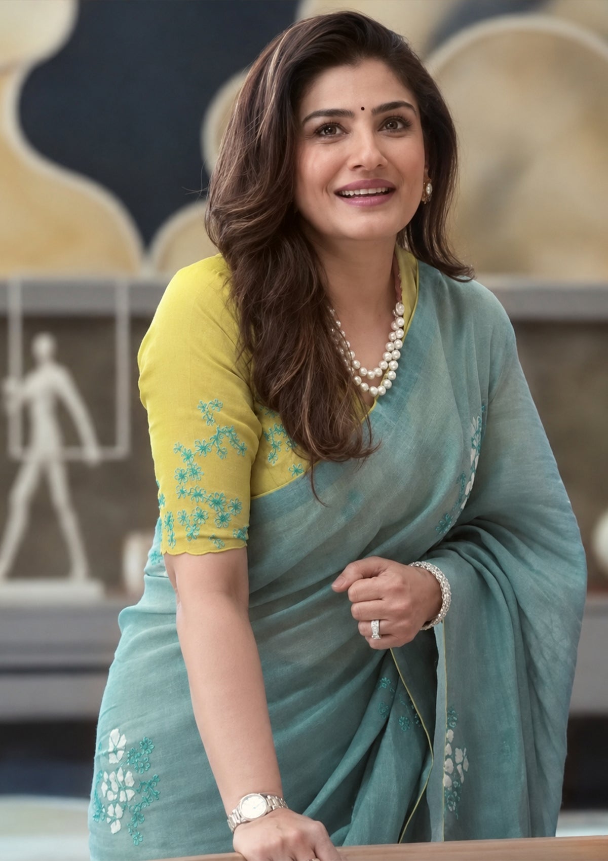 Periwinkle Daffodil Printed Saree