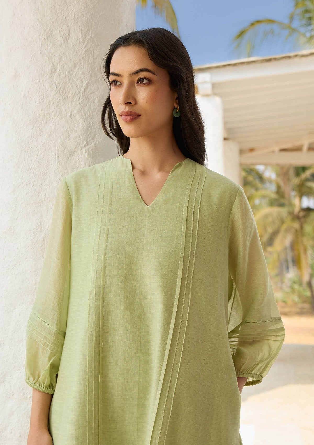 Lime Pintuck Applique Dress