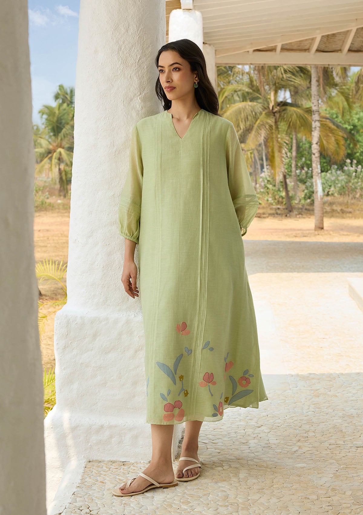 Lime Pintuck Applique Dress