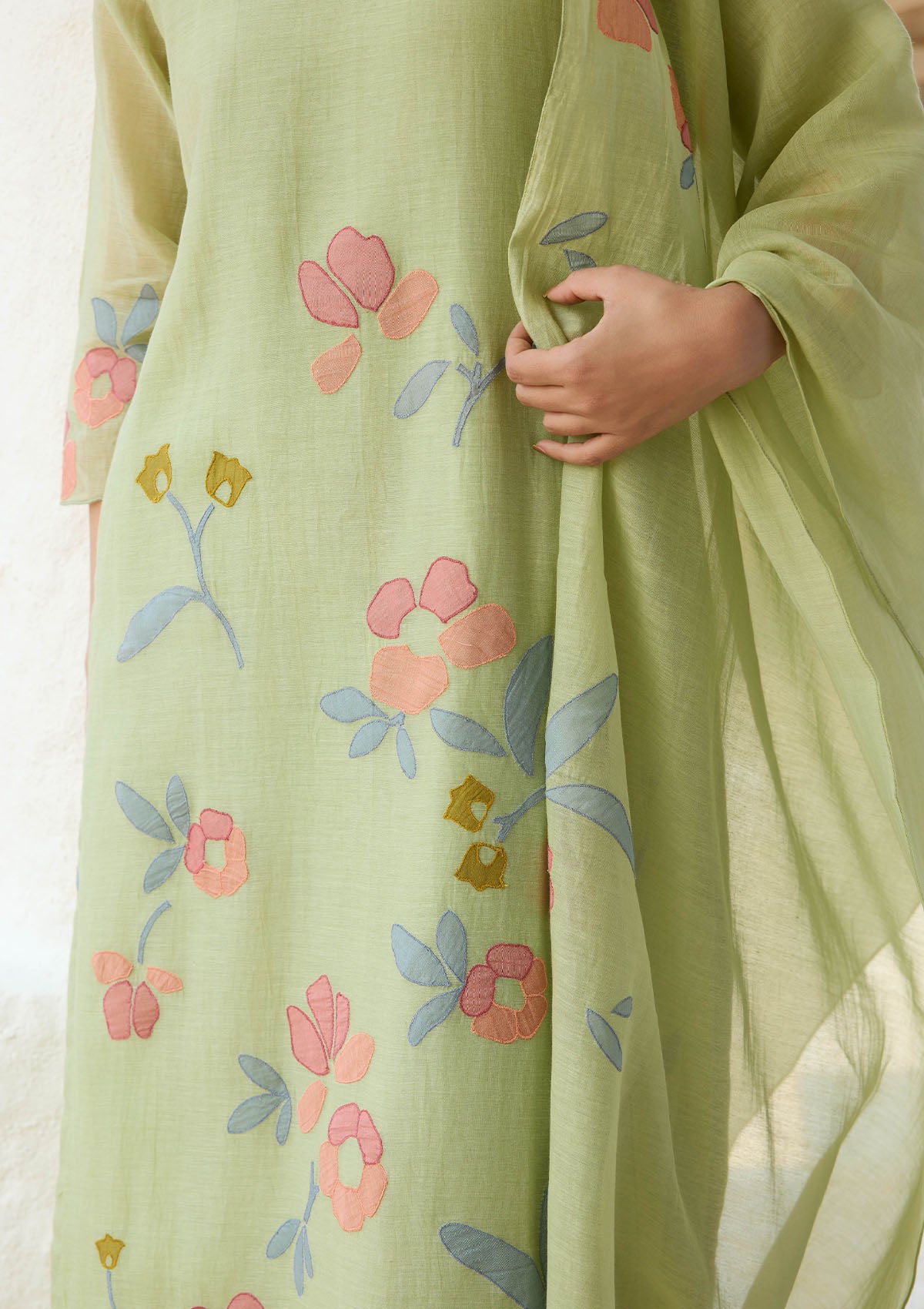 Lime Applique Kurta Set
