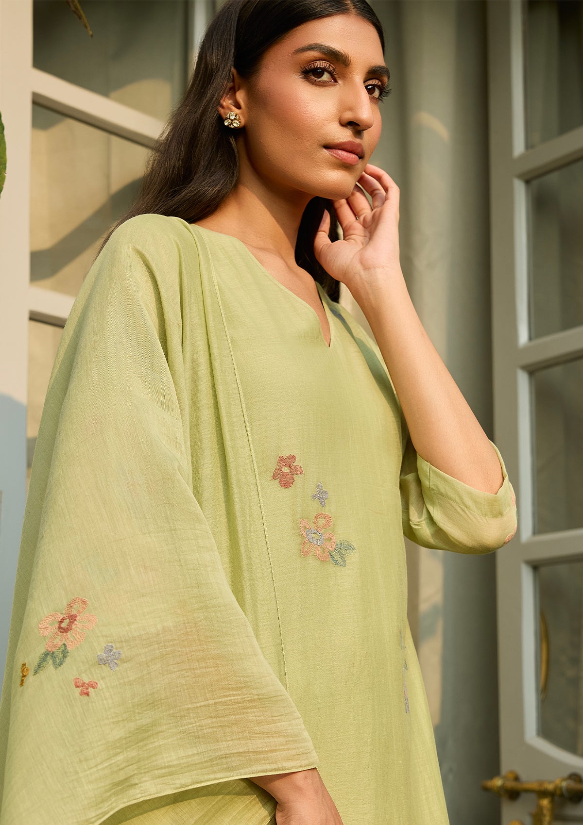 Lime Embroidered Kurta Set