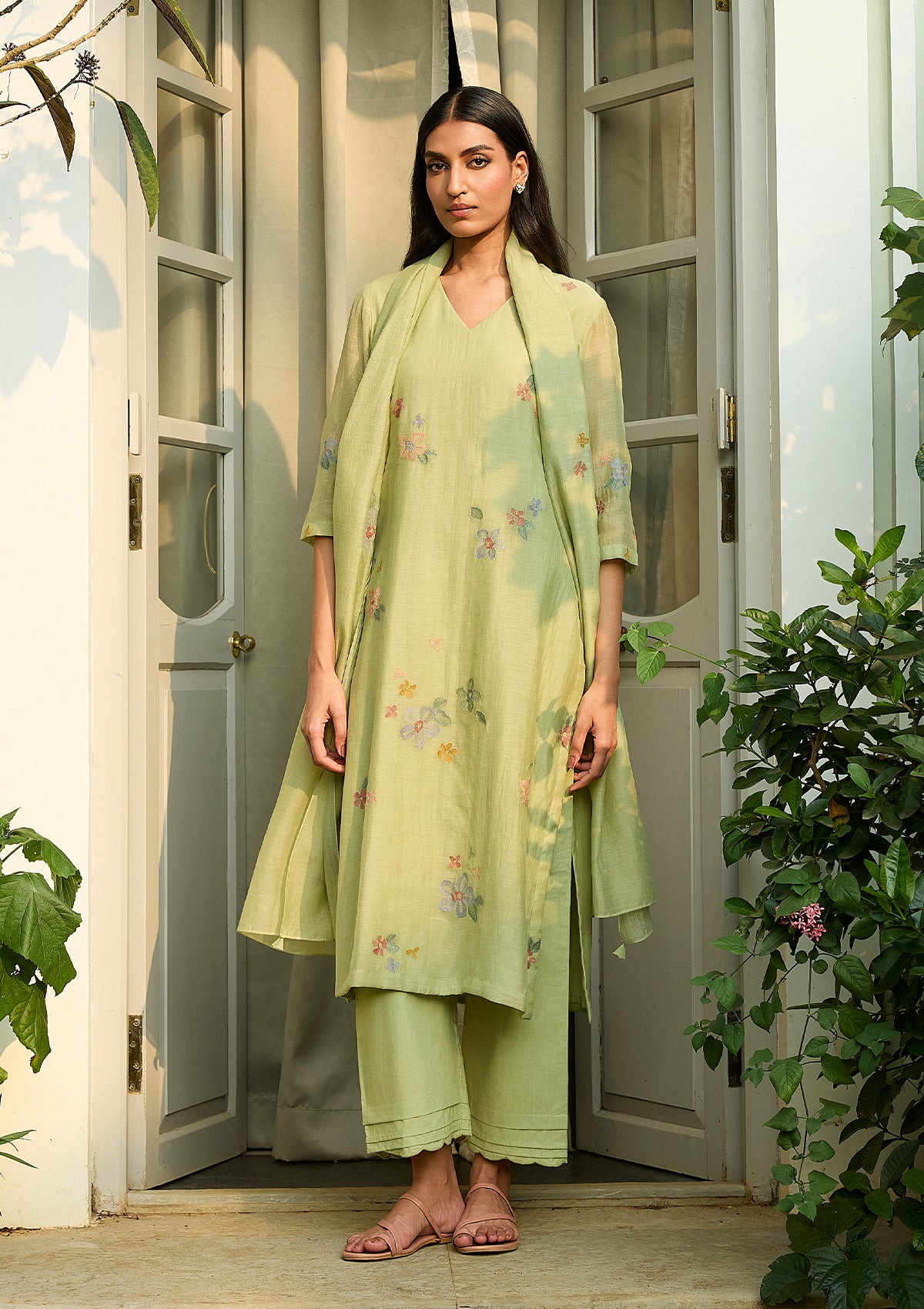 Lime Embroidered Kurta Set