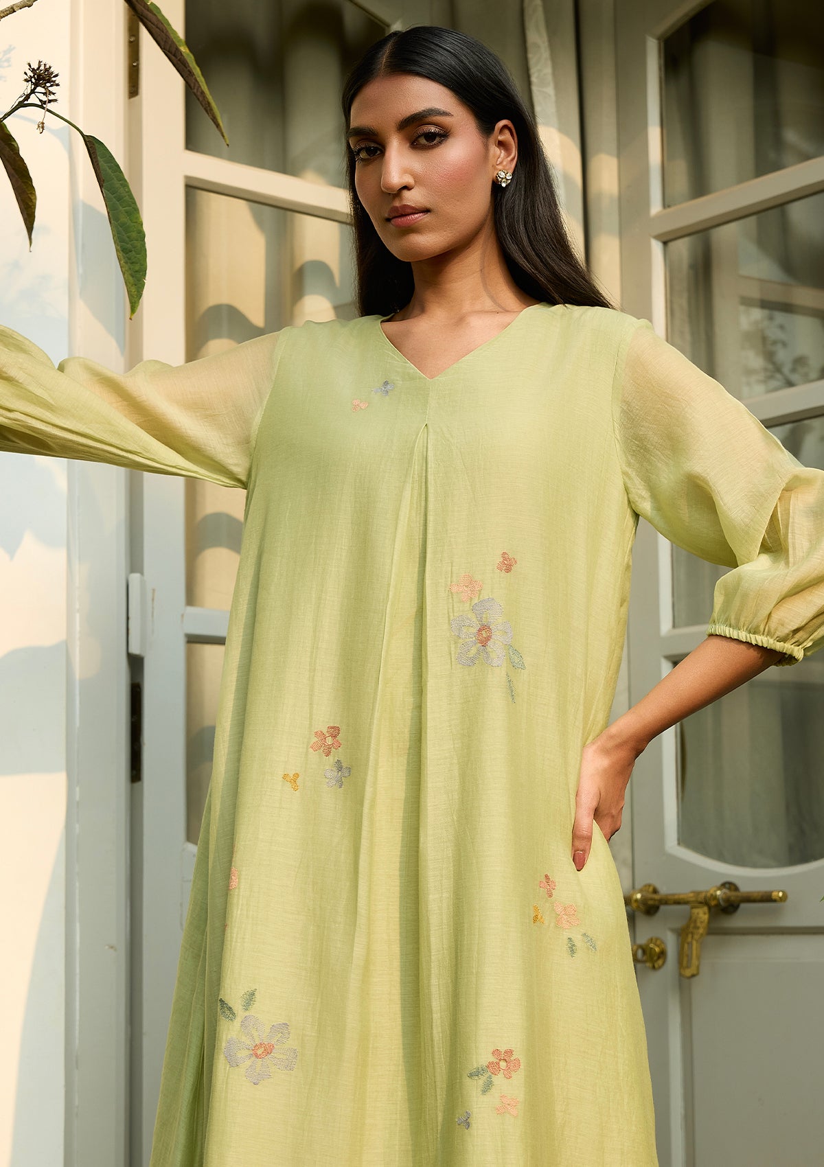 Lime Embroidered Floral Dress