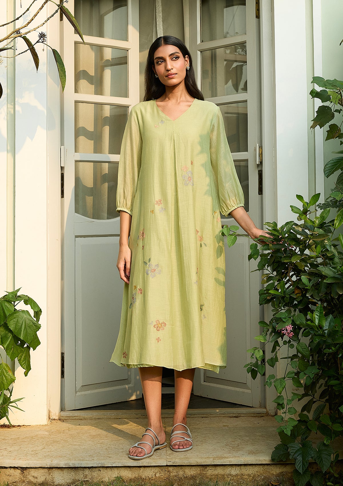 Lime Embroidered Floral Dress