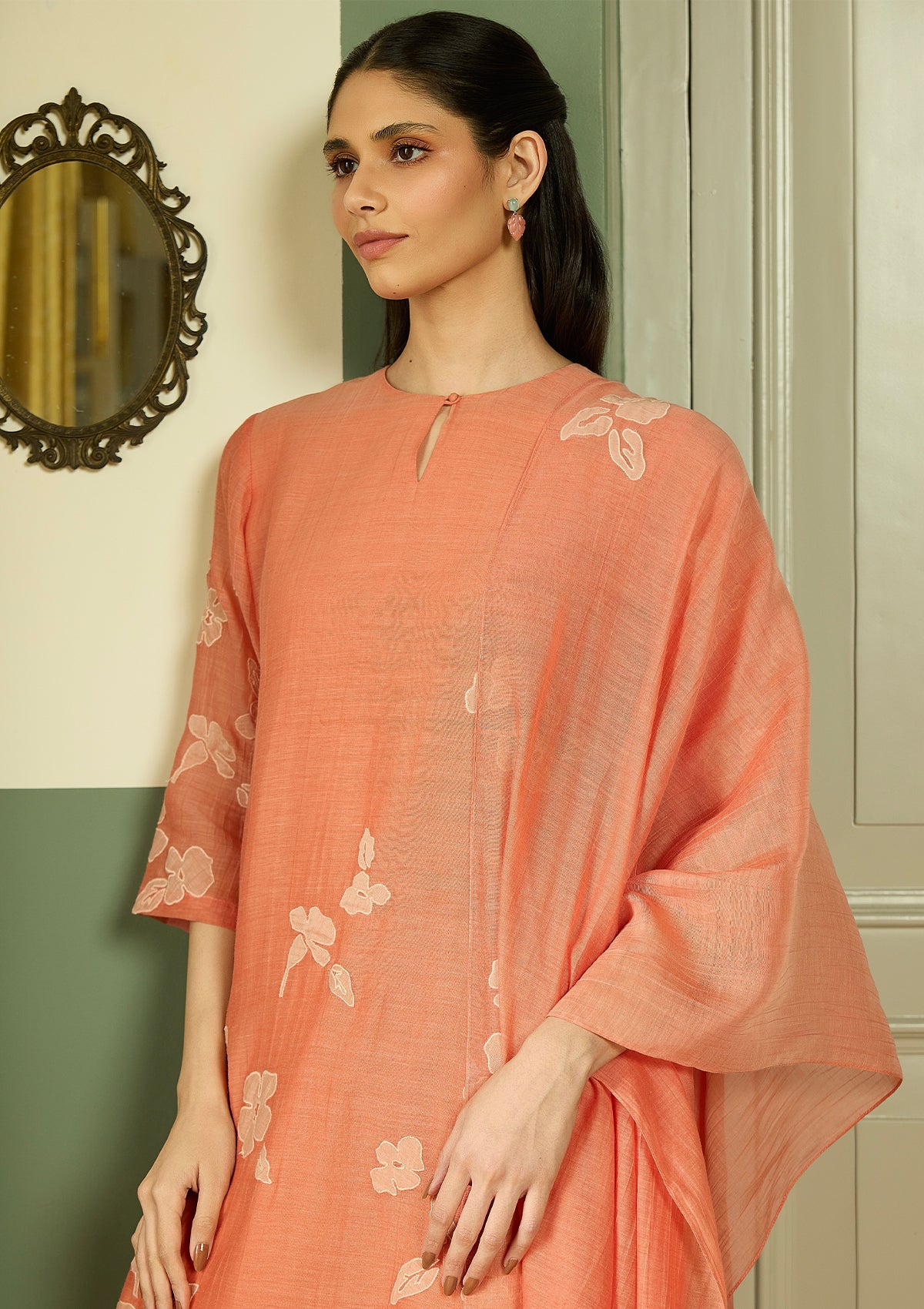 Tangerine Applique Kurta Set