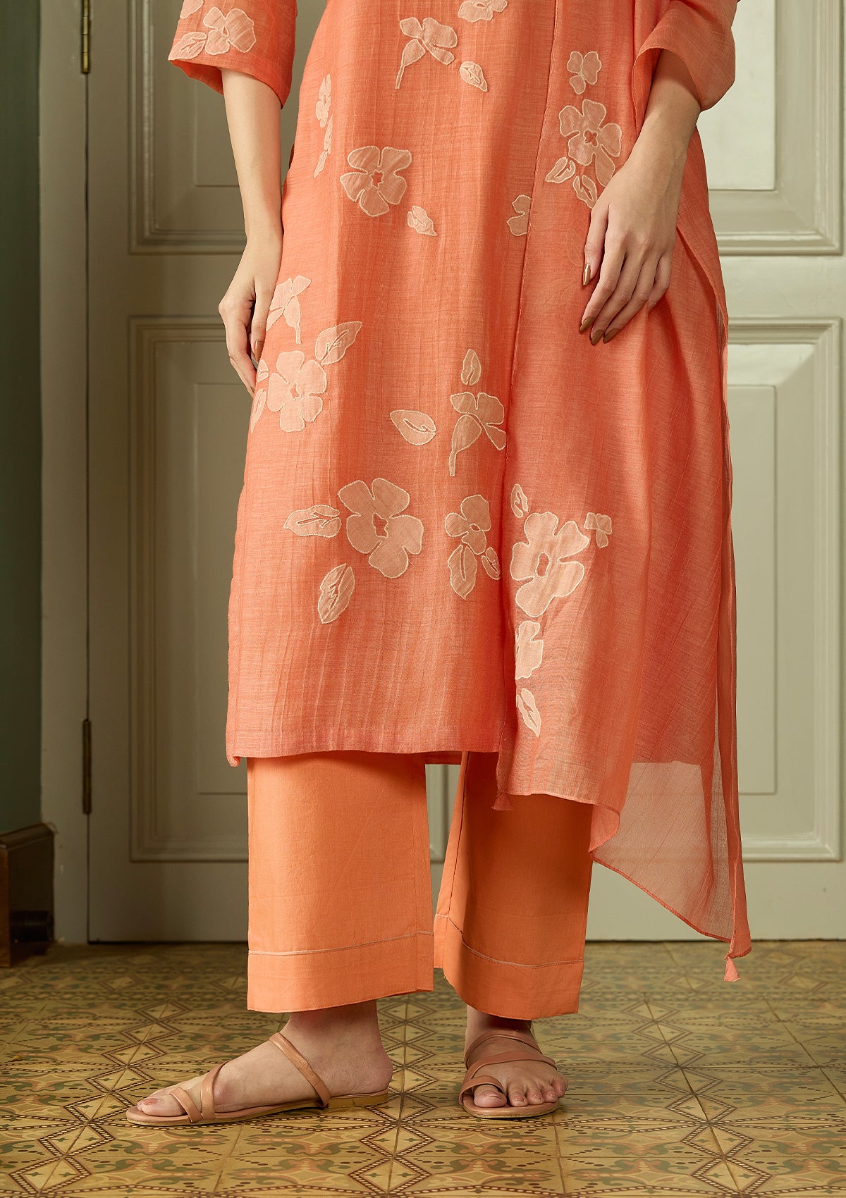 Tangerine Applique Kurta Set