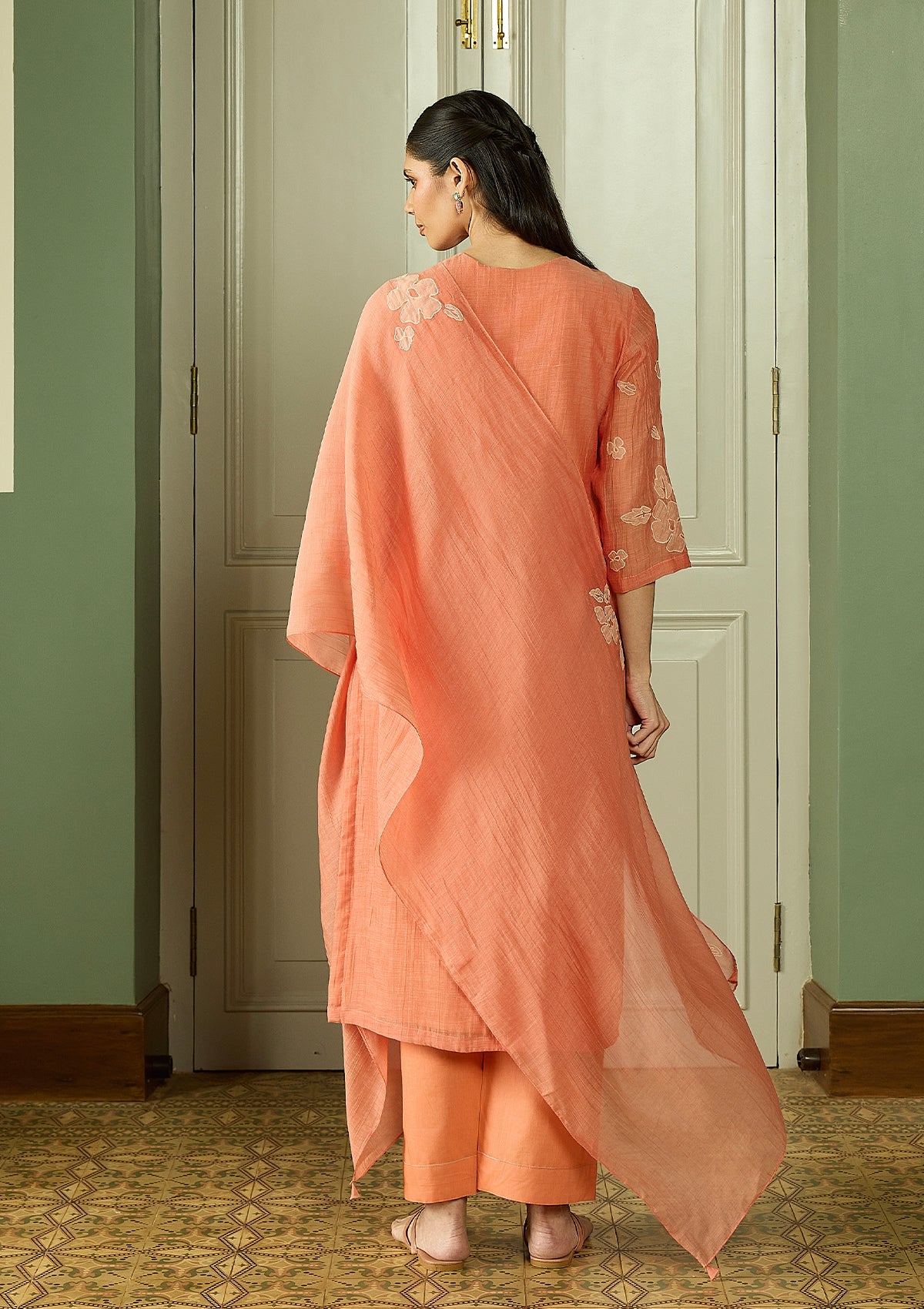 Tangerine Applique Kurta Set